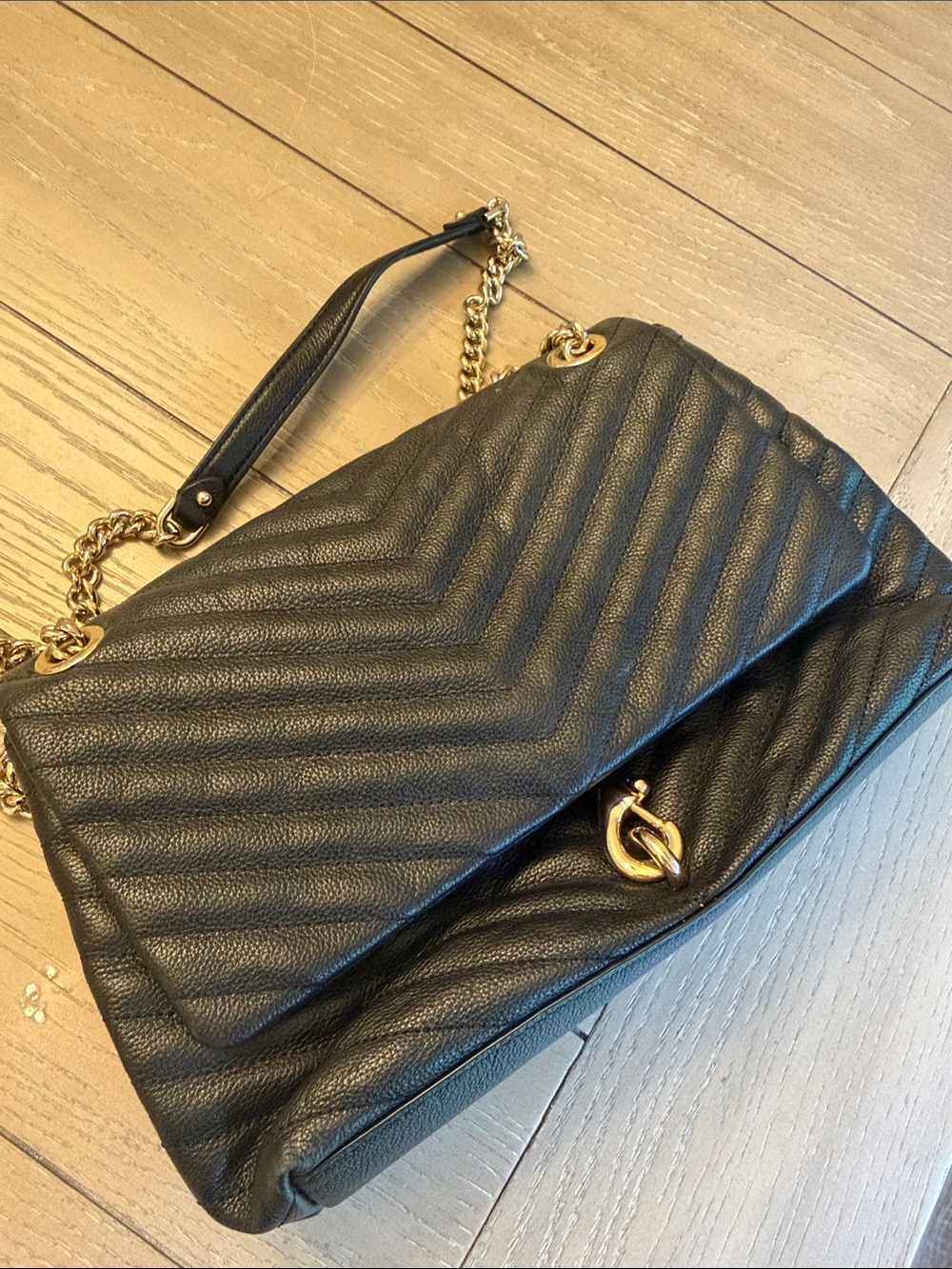 Rebecca Minkoff Black Quilted Shoulder Bag with Gold Hardware
